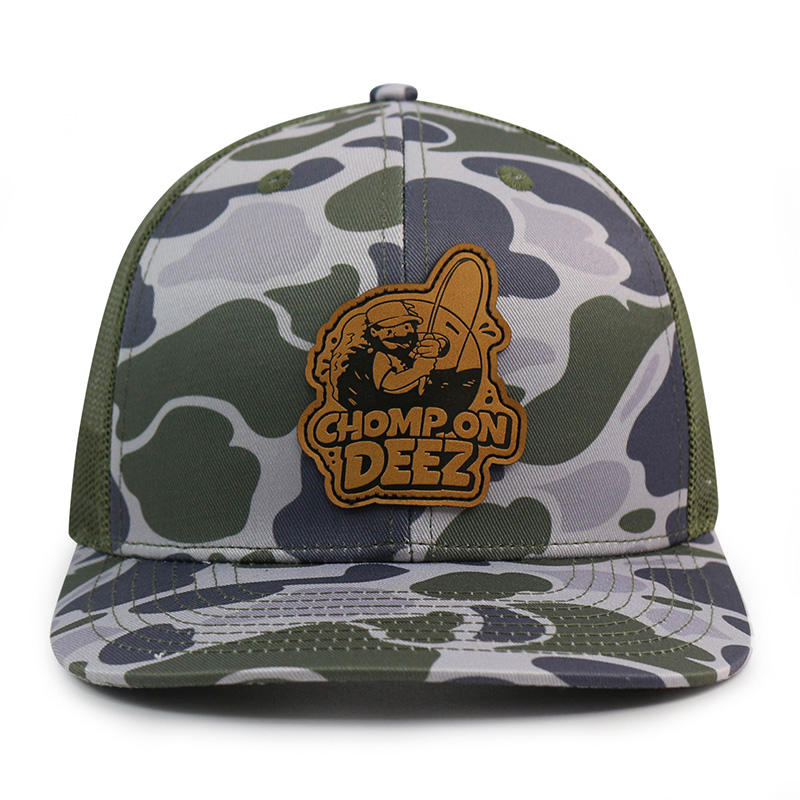 Chomp-On Deez Leather Patch Camo Mesh Trucker Hat
