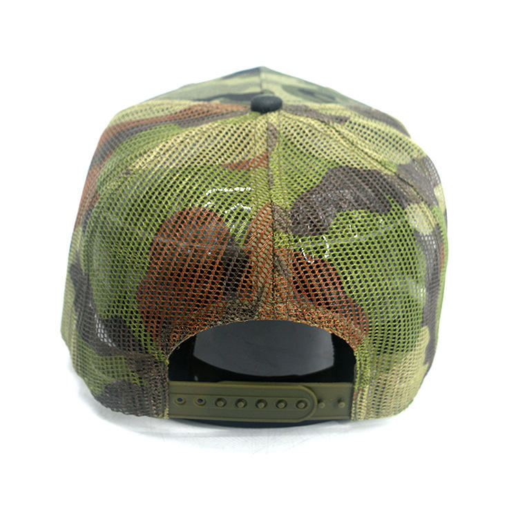 Camo Mesh Trucker Hat with Round Leather Patch - Don’t Bait & Tackle
