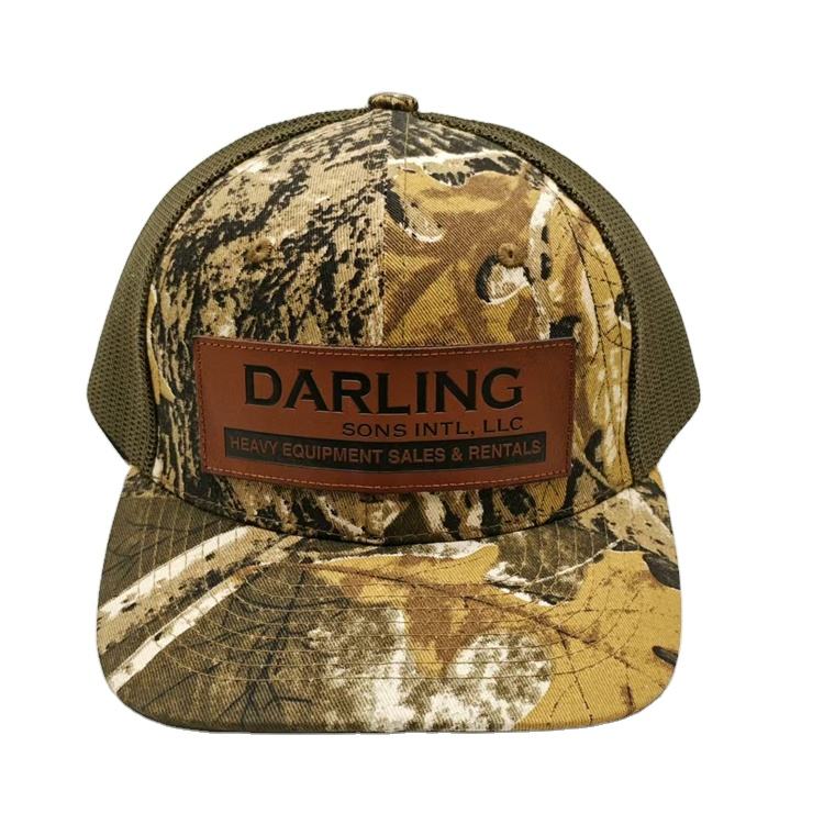 Darling Sons Camo Trucker Hat with Leather Patch