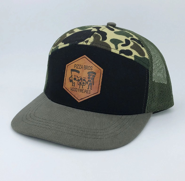 Camo Mesh Trucker Hat with Leather Patch – 7 Panel Custom Cap