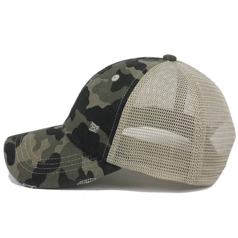 Vintage Camo Distressed Mesh Trucker Cap – Snapback Outdoor Hat