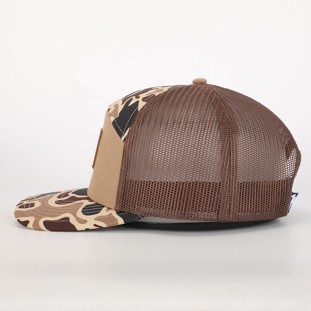 Brown Camo Mesh Back Hat with Leather Southern Casanova Patch