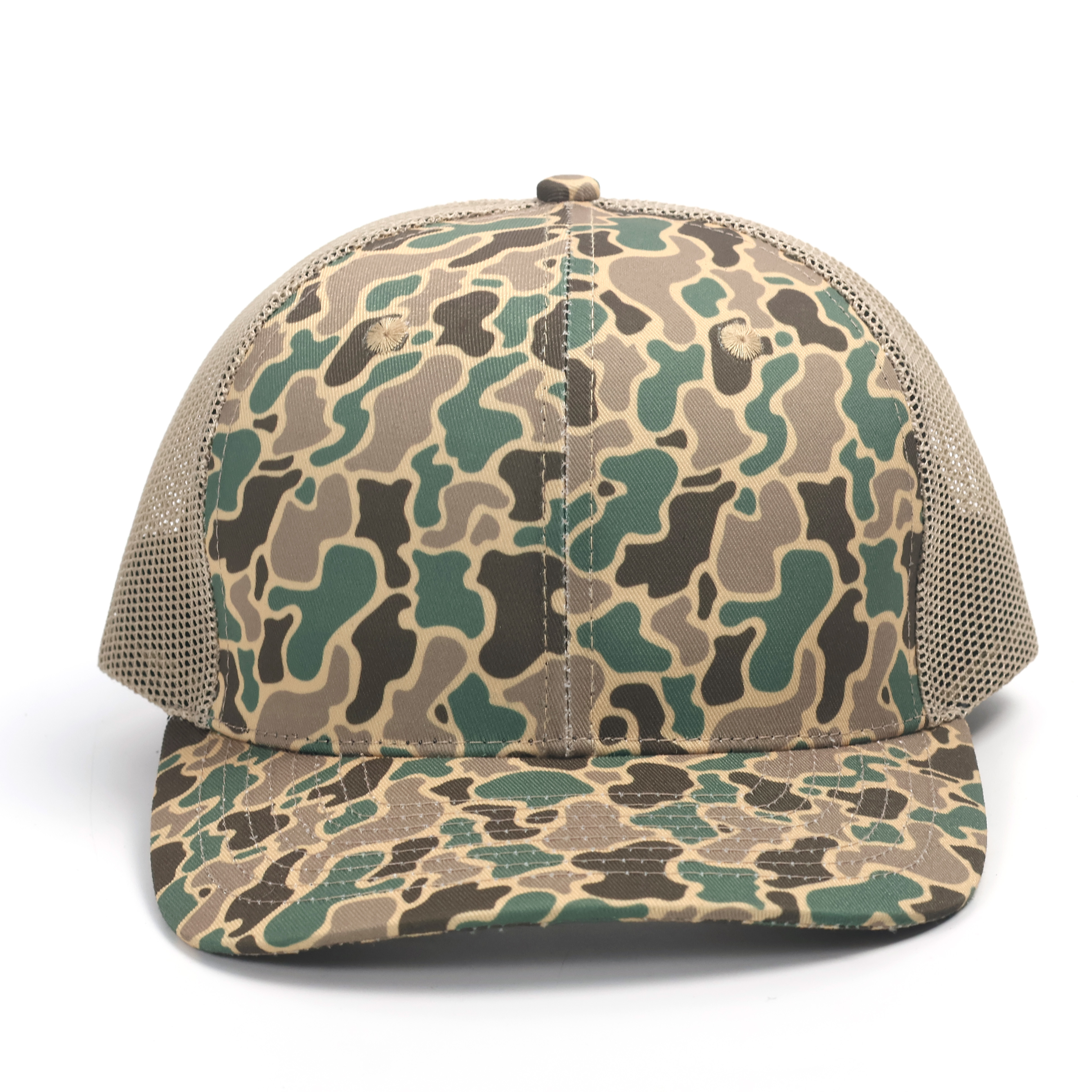 Duck Camo Mesh Back Trucker Hat – All-Over Print Flat Brim Cap