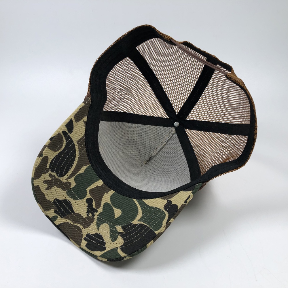 Camo Print Mesh Trucker Hat with Leather Patch Option