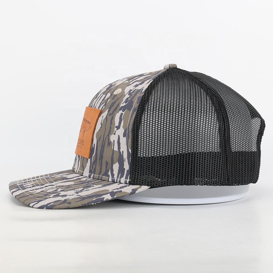 Fairhope Fish House Camo Trucker Hat with Leather Patch