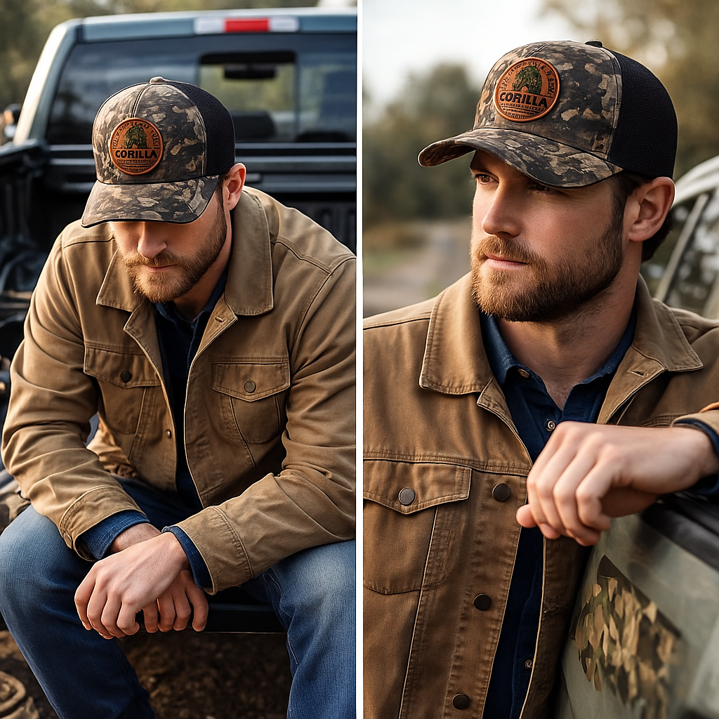 GORILLA Tough Camouflage Trucker Hat with Leather Patch