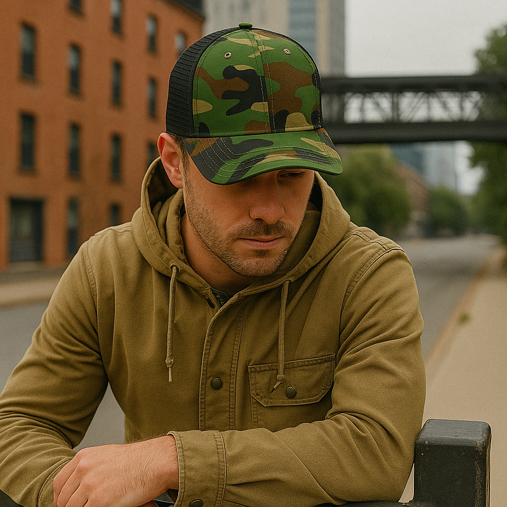 Classic Green Camo Mesh Trucker Hat with Adjustable Snapback