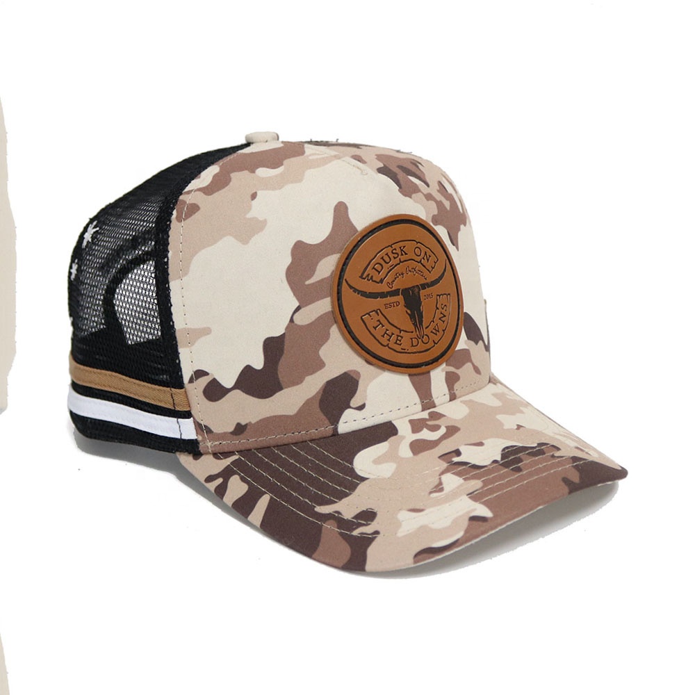 Desert Camo Trucker Cap with Bull Leather Patch – Dusk On The Downs