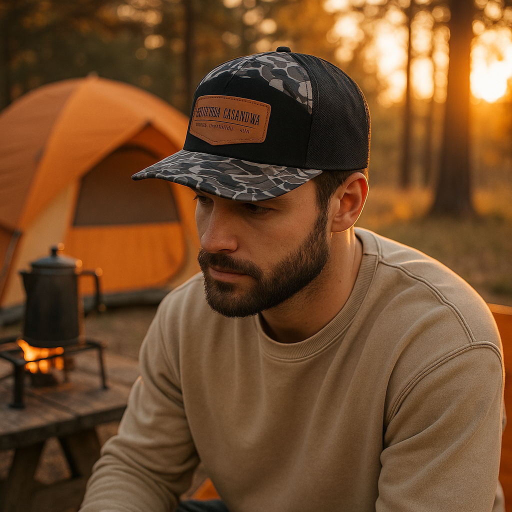 Camo Mesh Back Cap with Leather Logo Patch