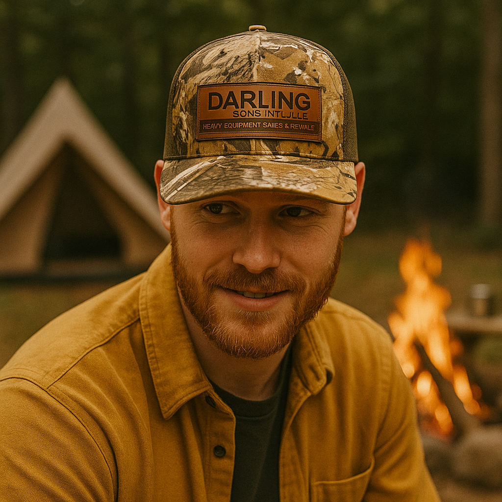 Darling Sons Camo Trucker Hat with Leather Patch