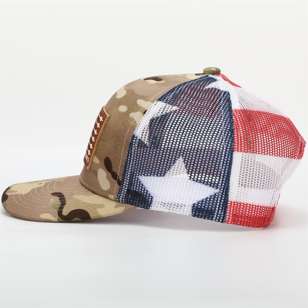 Sling'n Stitches Patriotic Camo Mesh Trucker Hat with Leather Patch
