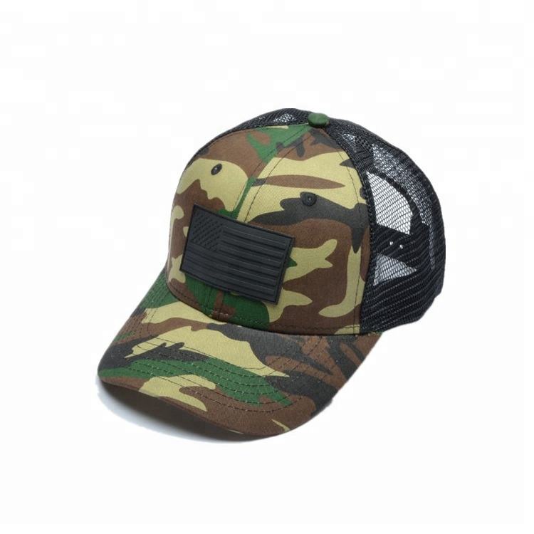 Rubber Flag Patch Camouflage Mesh Back Trucker Cap