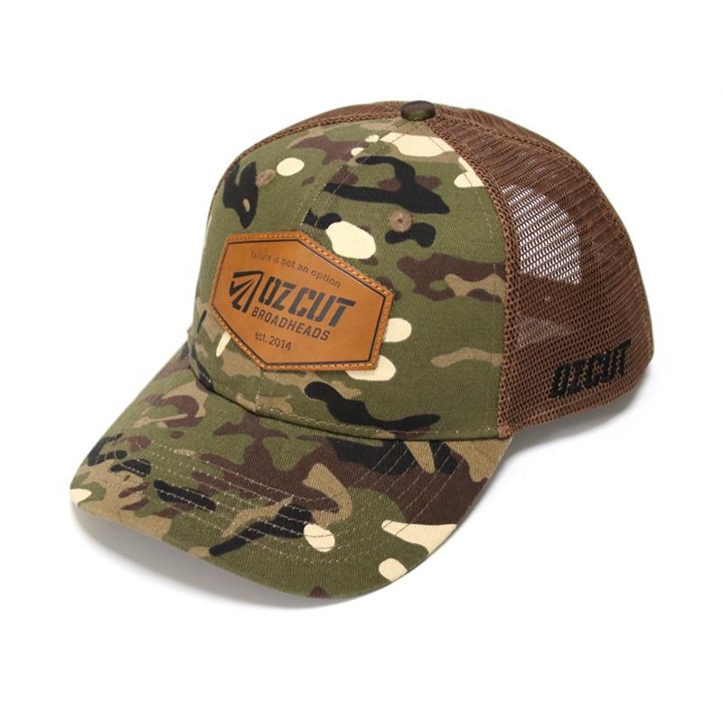 Camo Mesh Trucker Hat with Leather OZCUT Broadheads Patch