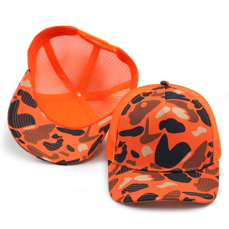 Hi-Vis Orange Camo Mesh Trucker Cap – Adjustable Breathable Snapback Hat