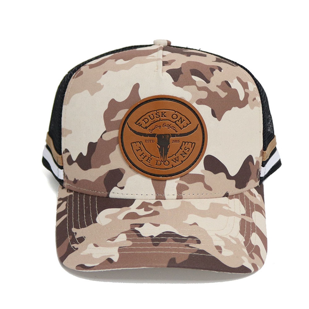 Desert Camo Trucker Cap with Bull Leather Patch – Dusk On The Downs