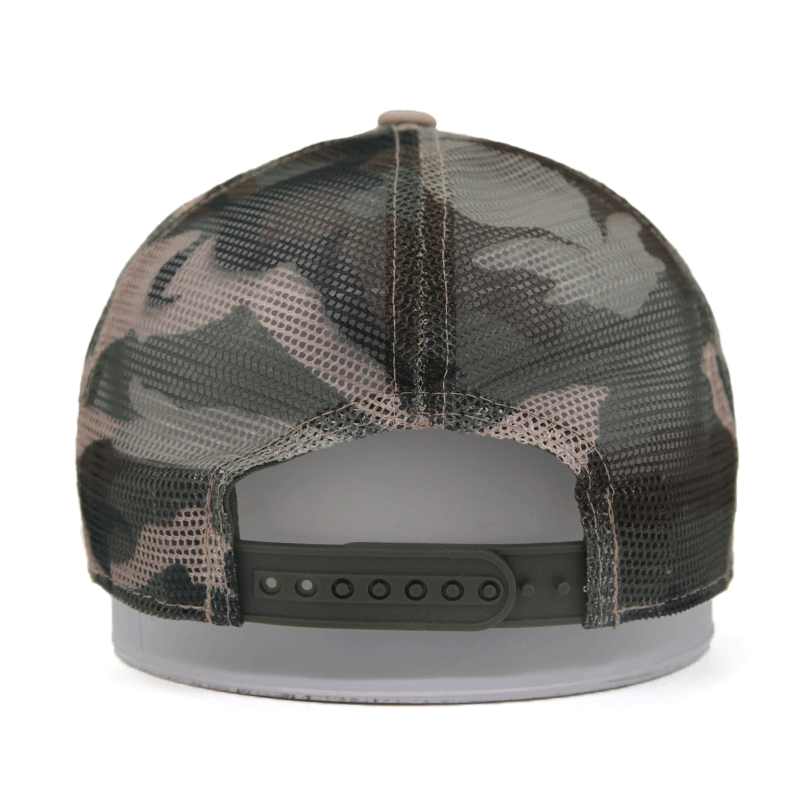 Wildlife Preserve Trucker Hat with Oval Leather Patch and Camo Mesh Back