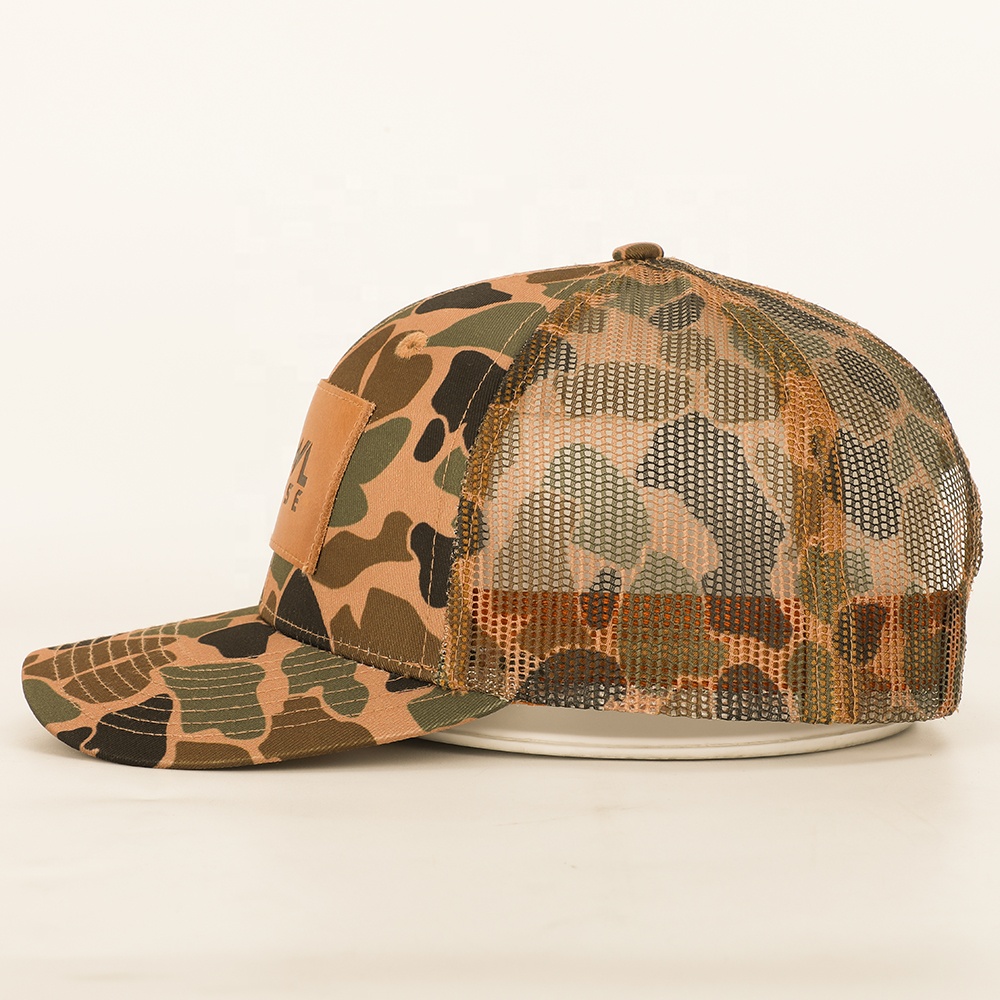 FOWL HOUSE Duck Camo Trucker Hat with Leather Patch – Mesh Snapback
