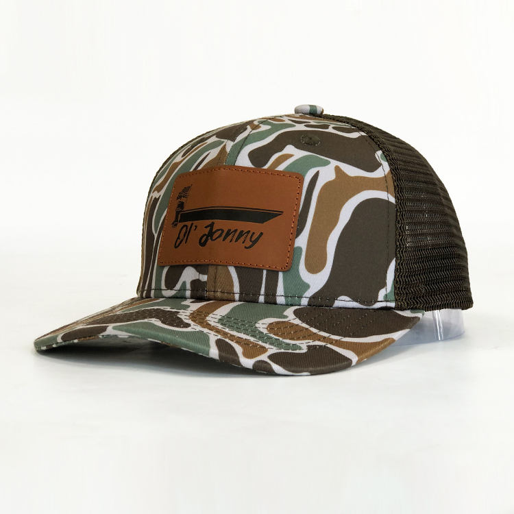 Mud Boat Club Camo Mesh Snapback Cap with Leather Patch