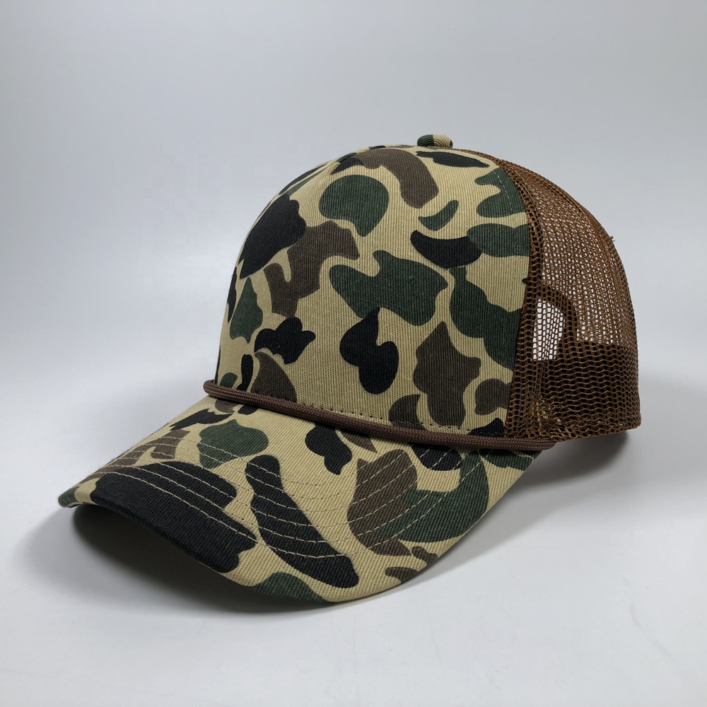 Camo Print Mesh Trucker Hat with Leather Patch Option