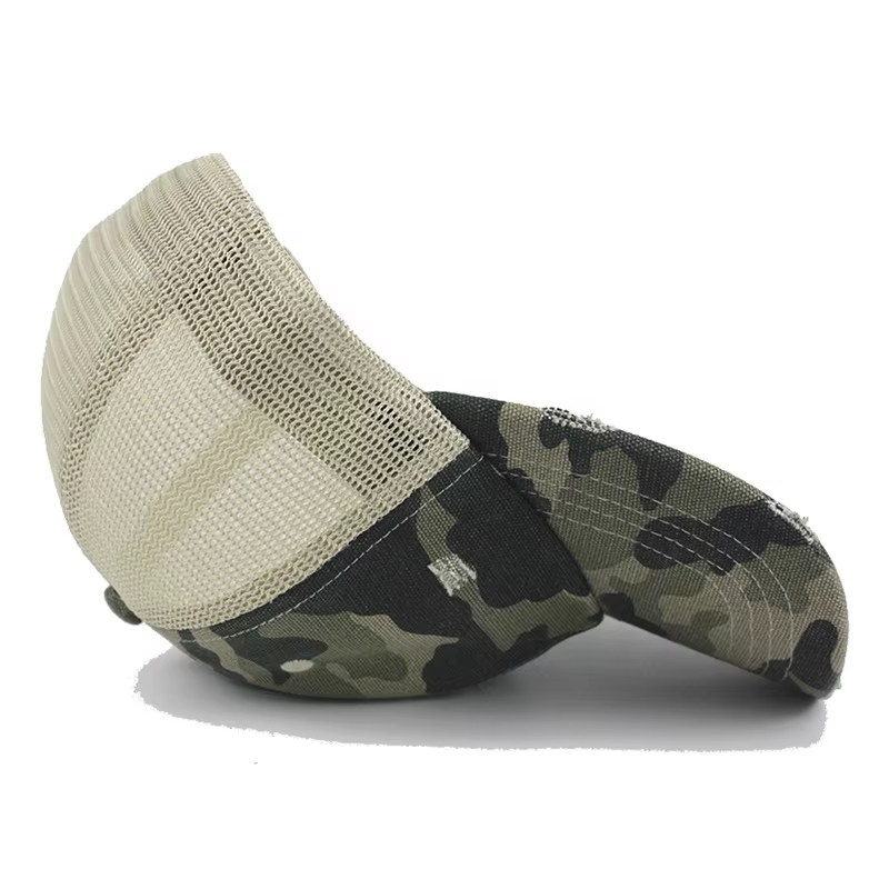 Vintage Camo Distressed Mesh Trucker Cap – Snapback Outdoor Hat