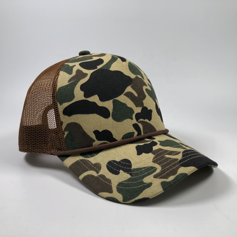 Camo Print Mesh Trucker Hat with Leather Patch Option