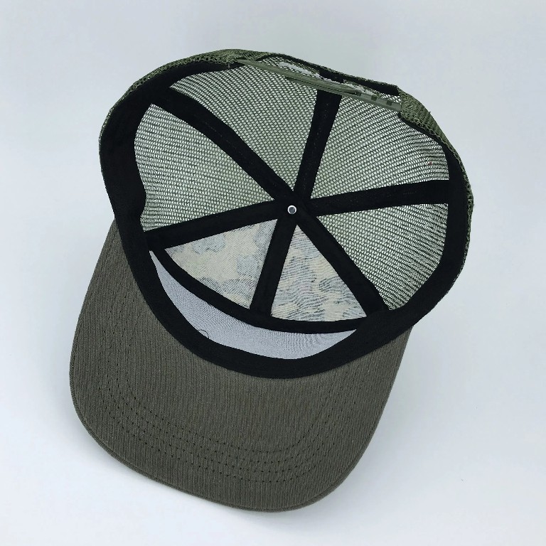 Camo Mesh Trucker Hat with Leather Patch – 7 Panel Custom Cap