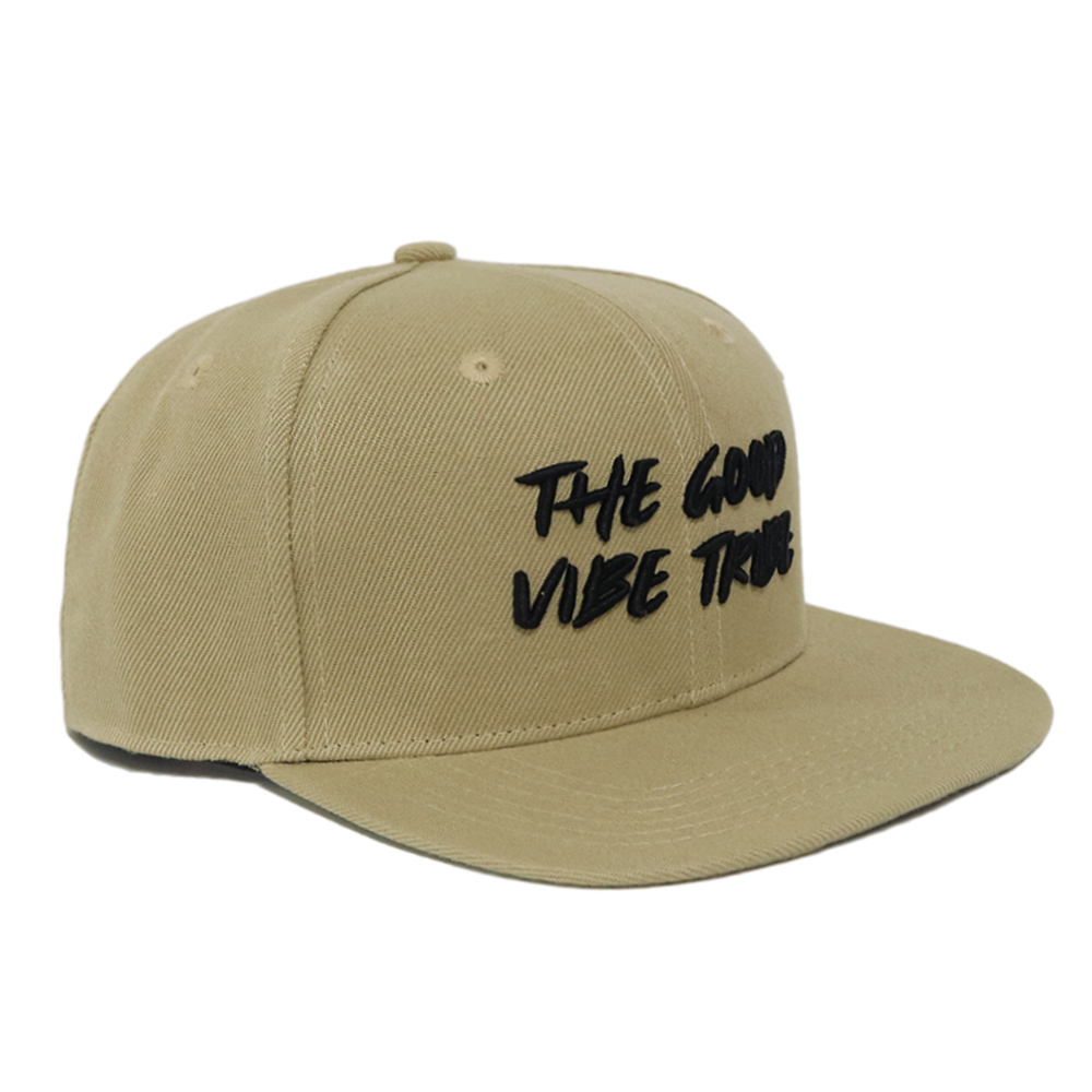 Khaki 6 Panel Snapback Cap with Embroidered Slogan