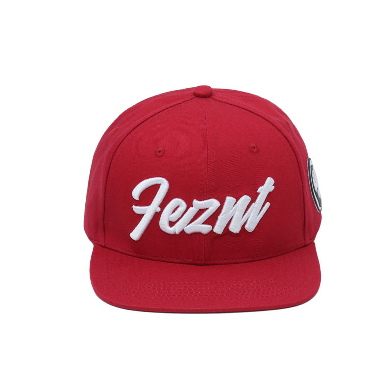 Red Embroidered Logo Snapback Cap Flat Brim Street Style Adjustable Hat