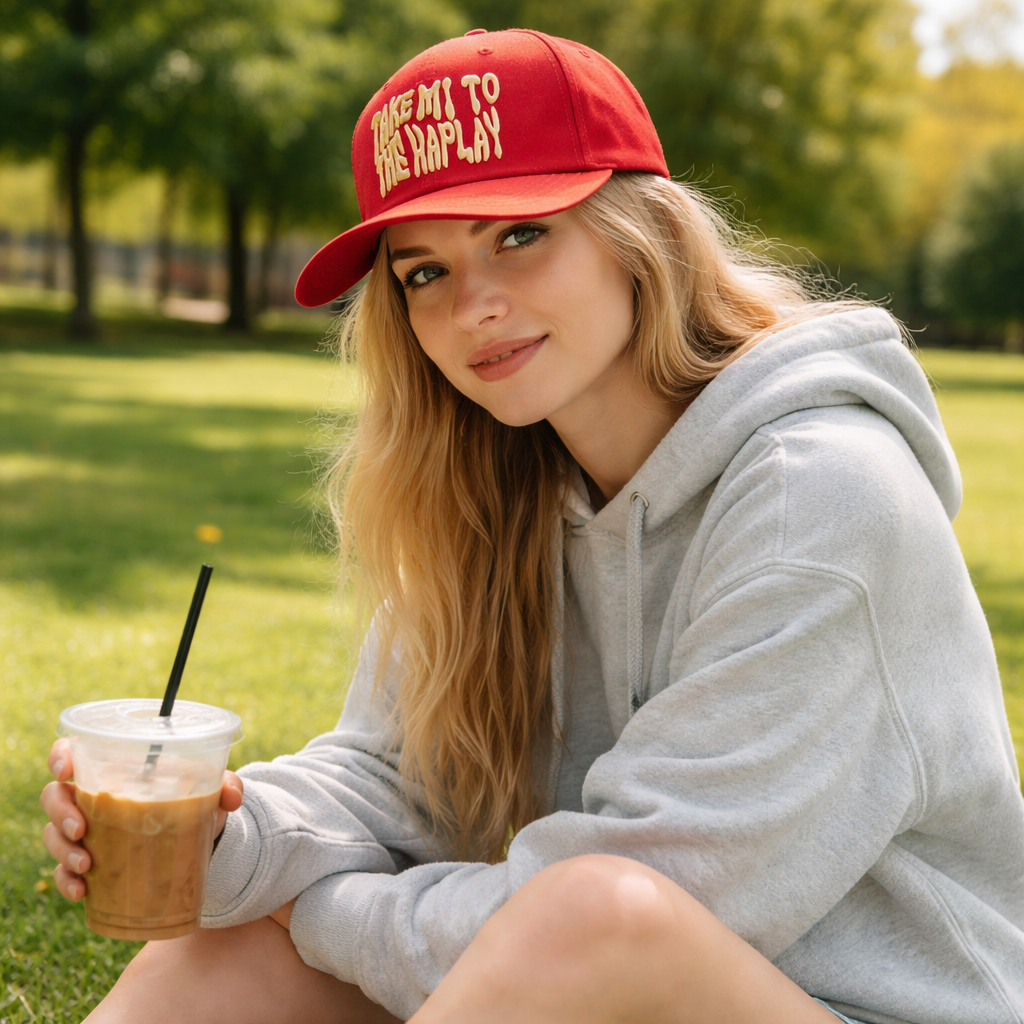 3D Embroidered Slogan 6-Panel Flat Brim Snapback Cap