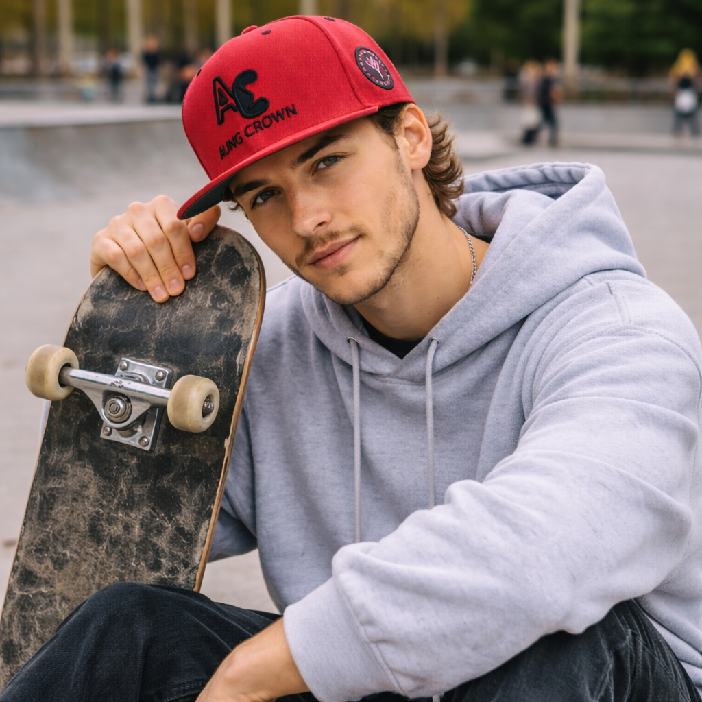 AUNG CROWN AC Embroidered Flat Brim Snapback Cap