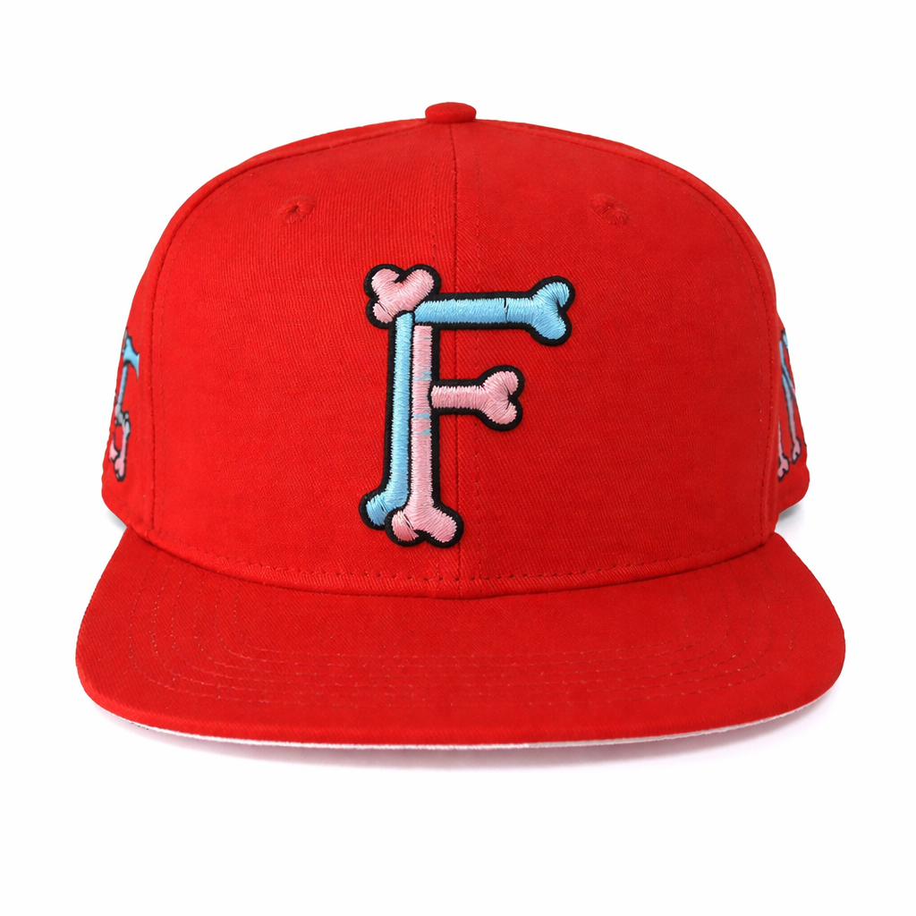Red Bone Letter Embroidery Flat Brim Snapback Cap