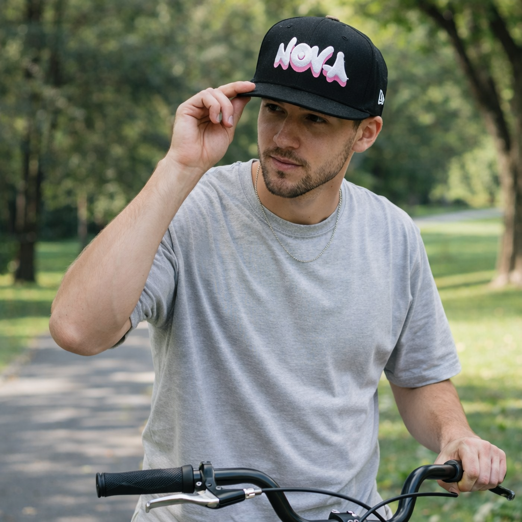 Black NOLA Letter Embroidery Flat Brim Snapback Cap