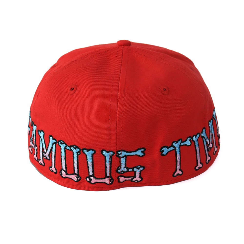 Red Bone Letter Embroidery Flat Brim Snapback Cap