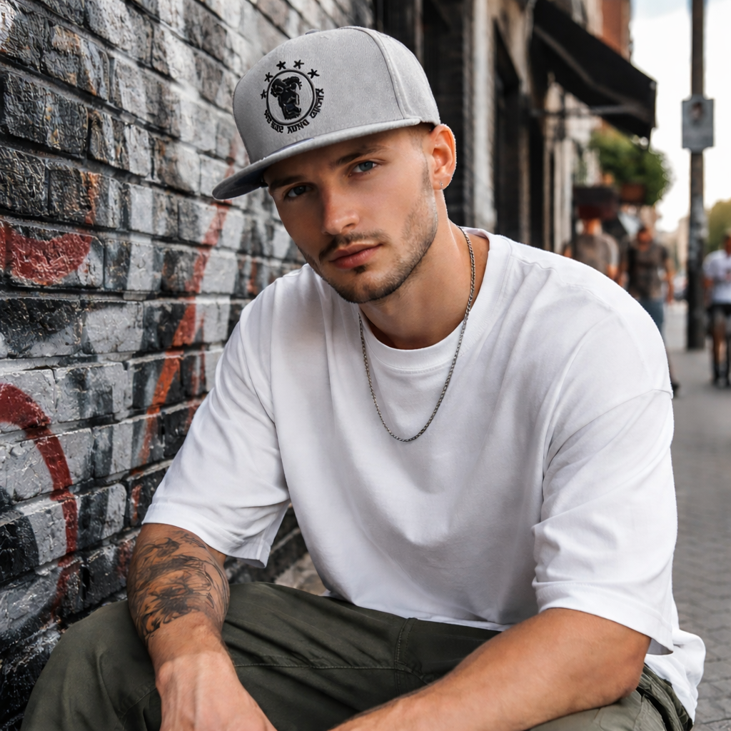 6 Panel Flat Brim Snapback Cap with Custom Embroidered Logo