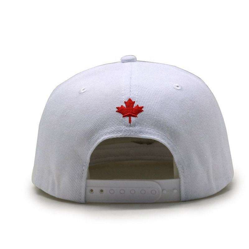 White Flat Brim Snapback Hat with Black Script Embroidery