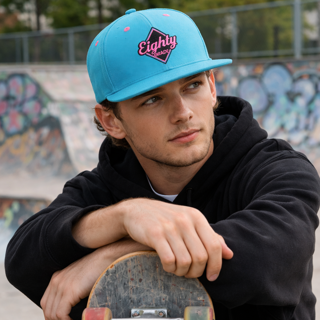 Bright Blue Flat Brim Snapback Hat with Logo Embroidery