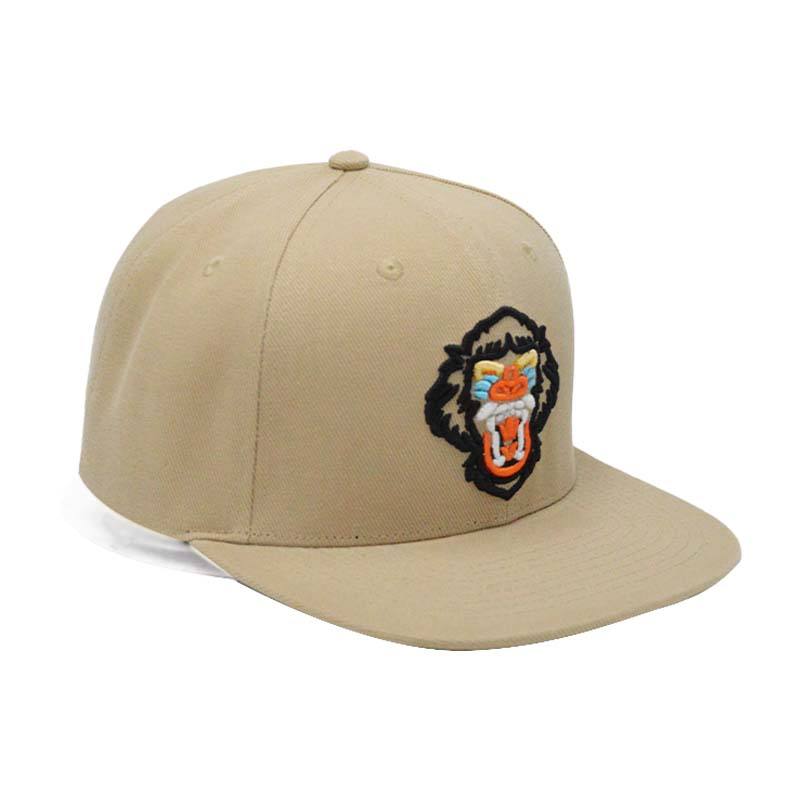 Custom Embroidered Monkey Patch Khaki Snapback Hat