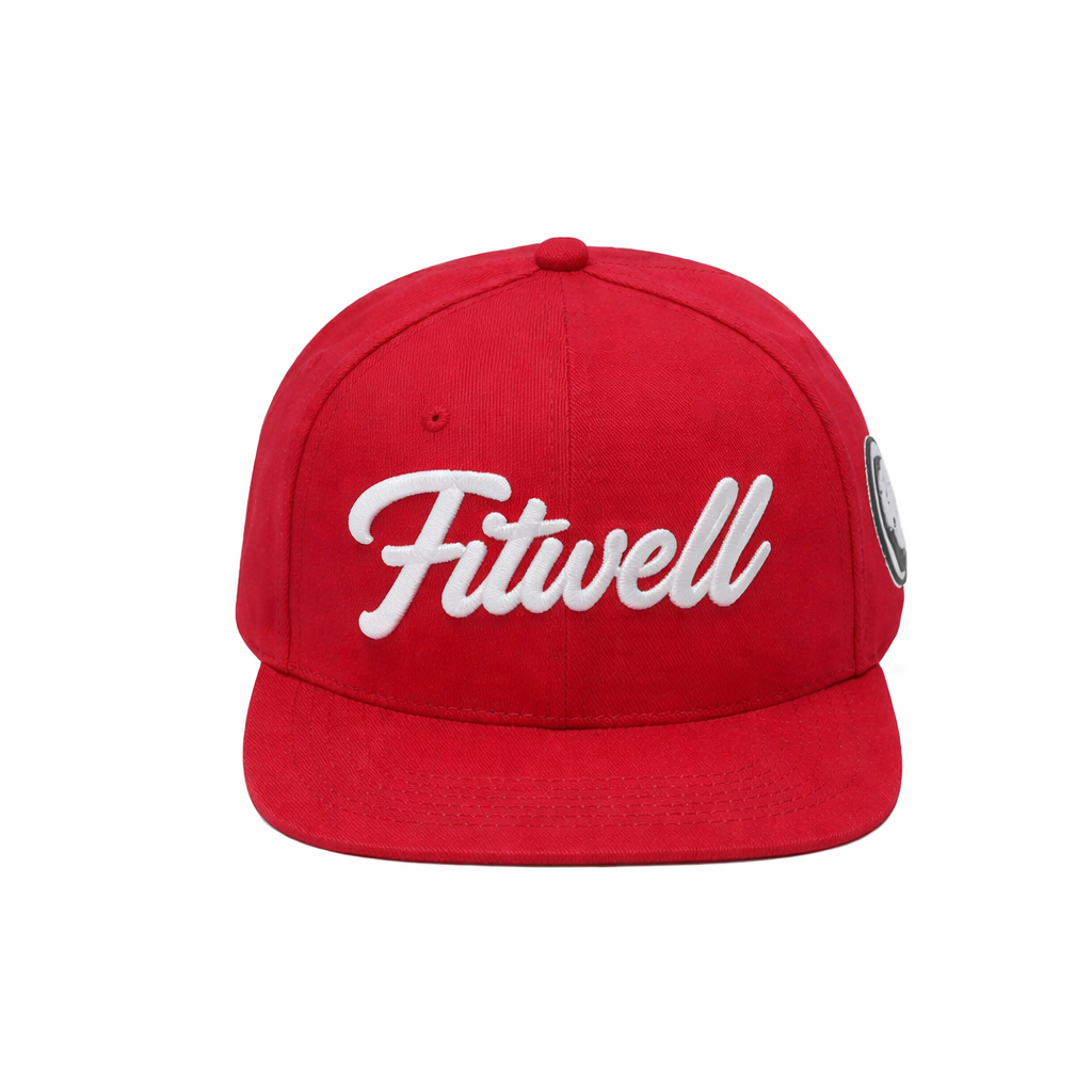 Red Embroidered Logo Snapback Cap Flat Brim Street Style Adjustable Hat