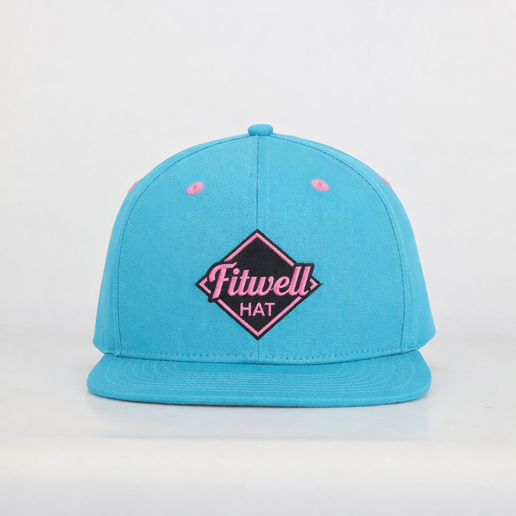 Bright Blue Flat Brim Snapback Hat with Logo Embroidery