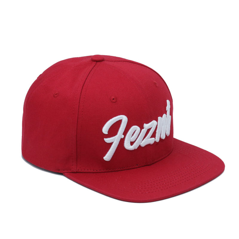 Red Embroidered Logo Snapback Cap Flat Brim Street Style Adjustable Hat