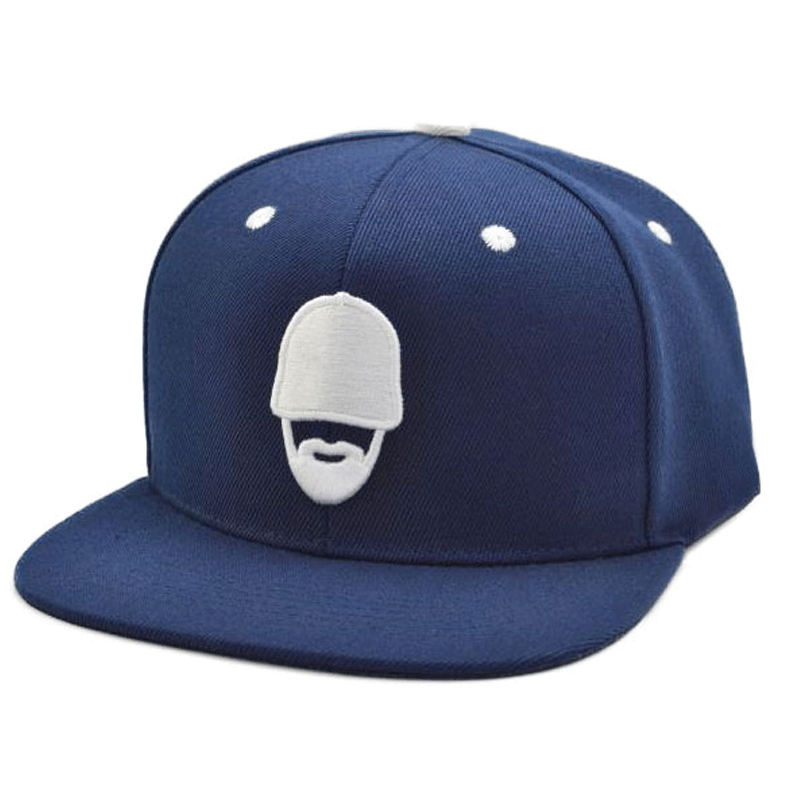 Navy Blue Snapback Hat with Bearded Man Embroidery