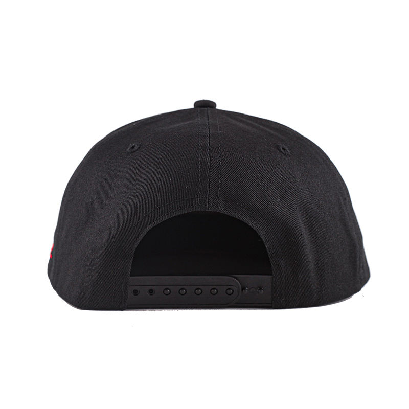 Black Embroidered Wolf Logo Snapback Cap Flat Brim Hip Hop Hat