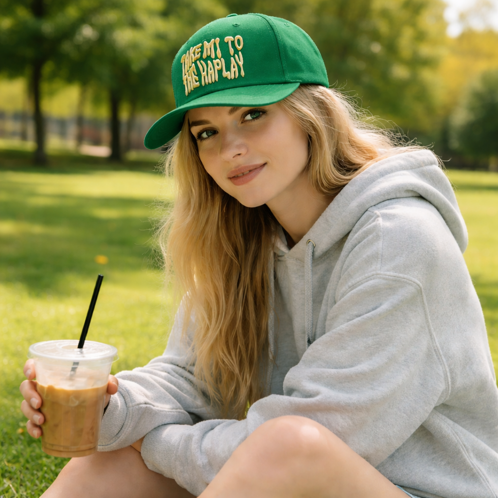 3D Embroidered Slogan 6-Panel Flat Brim Snapback Cap