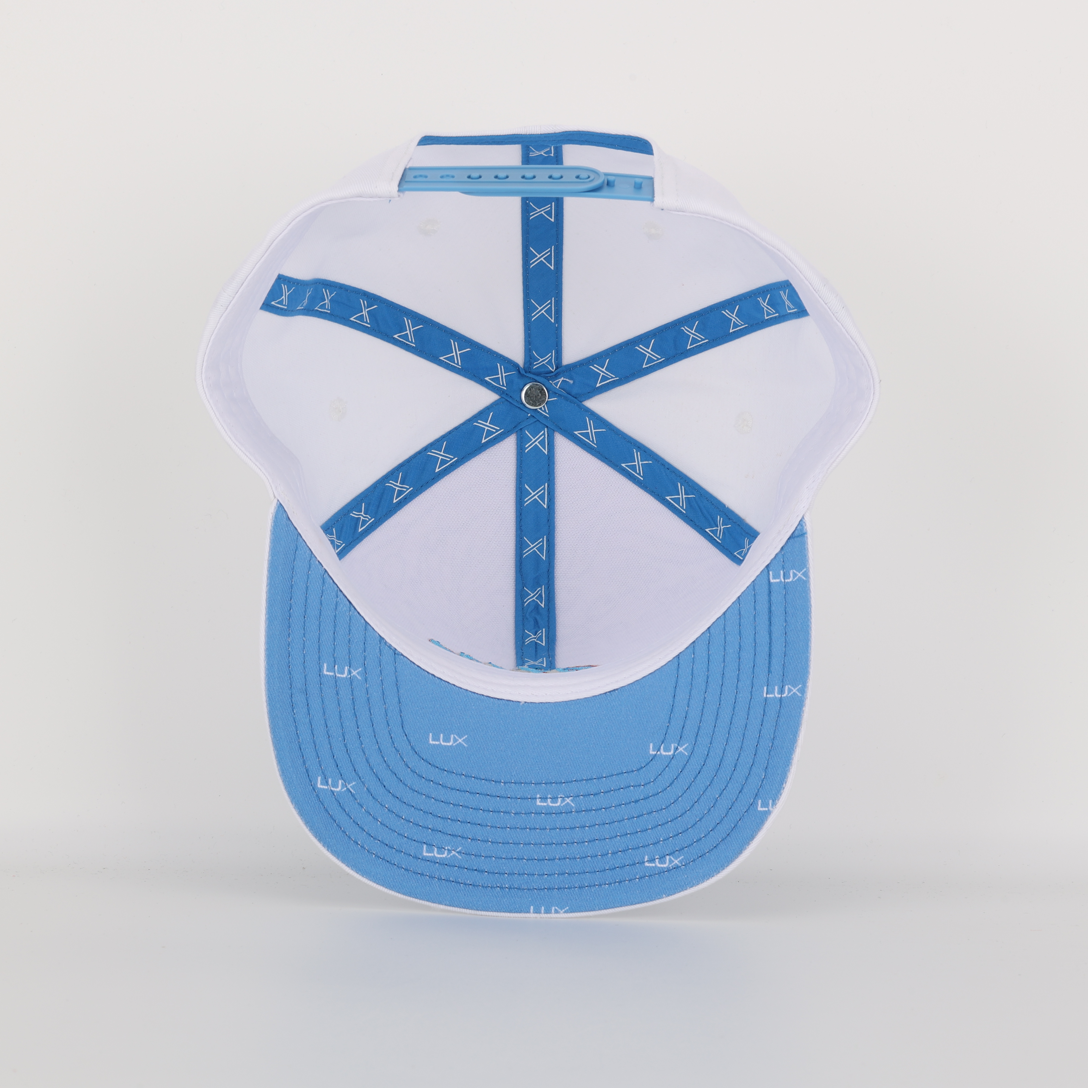 Blue Floral Pattern 3D Script Embroidery Flat Brim Snapback Cap