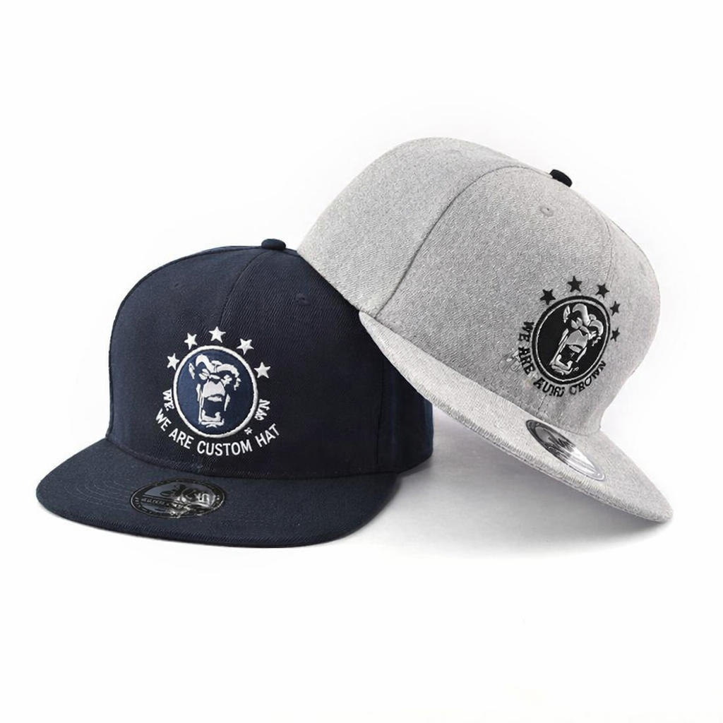 6 Panel Flat Brim Snapback Cap with Custom Embroidered Logo