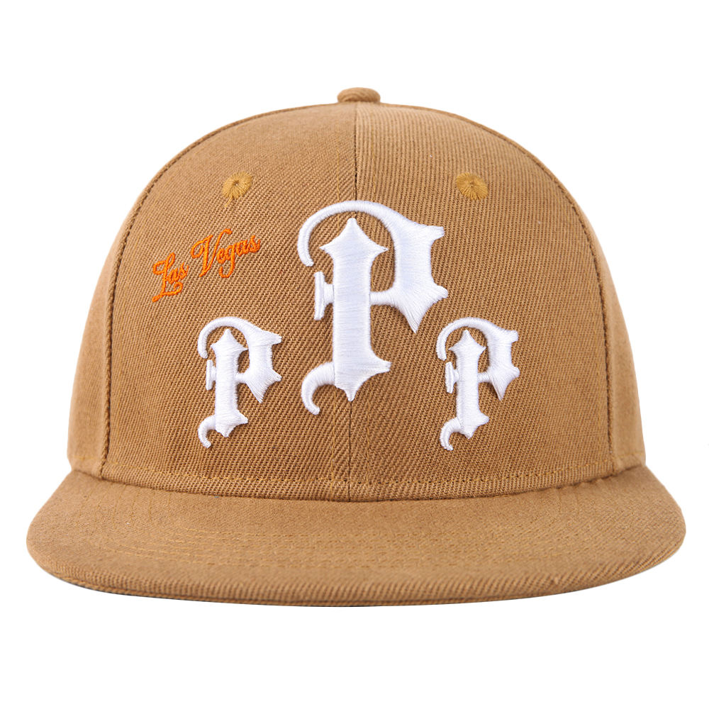 Beige Gothic Letter Embroidered Snapback Cap Las Vegas Flat Brim Hat