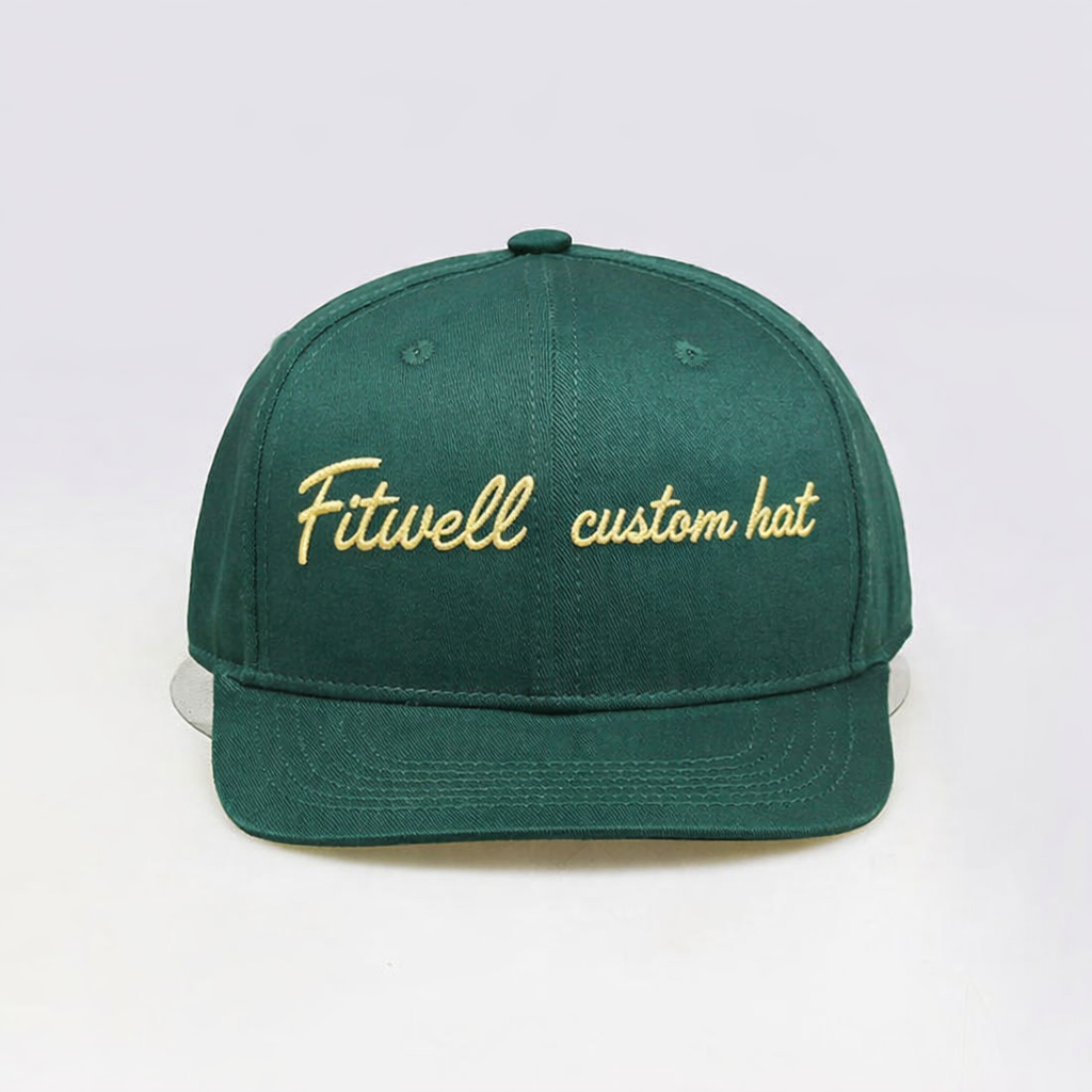 Green 6 Panel Snapback Cap with Embroidered Script Logo