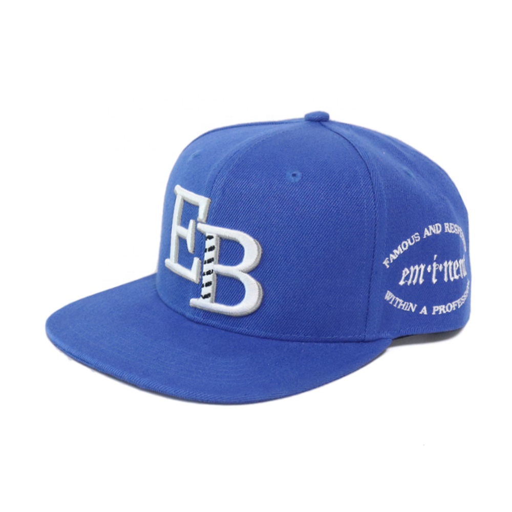 Royal Blue 6 Panel Snapback Cap with 3D Embroidered EB Logo