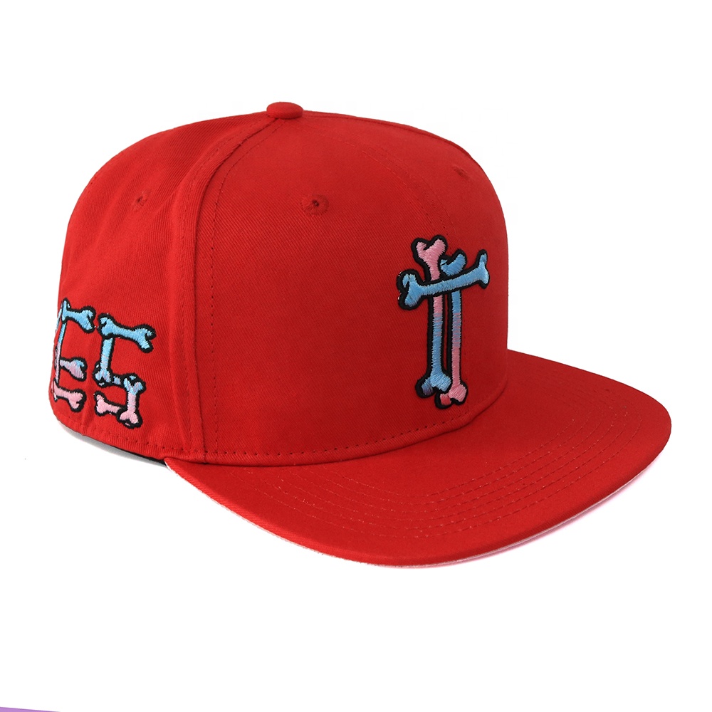 Red Bone Letter Embroidery Flat Brim Snapback Cap
