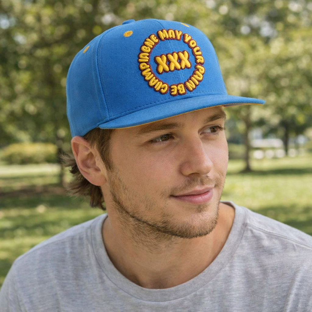 Bold XXX Embroidered Snapback Hat – Blue 6-Panel Flat Brim Cap